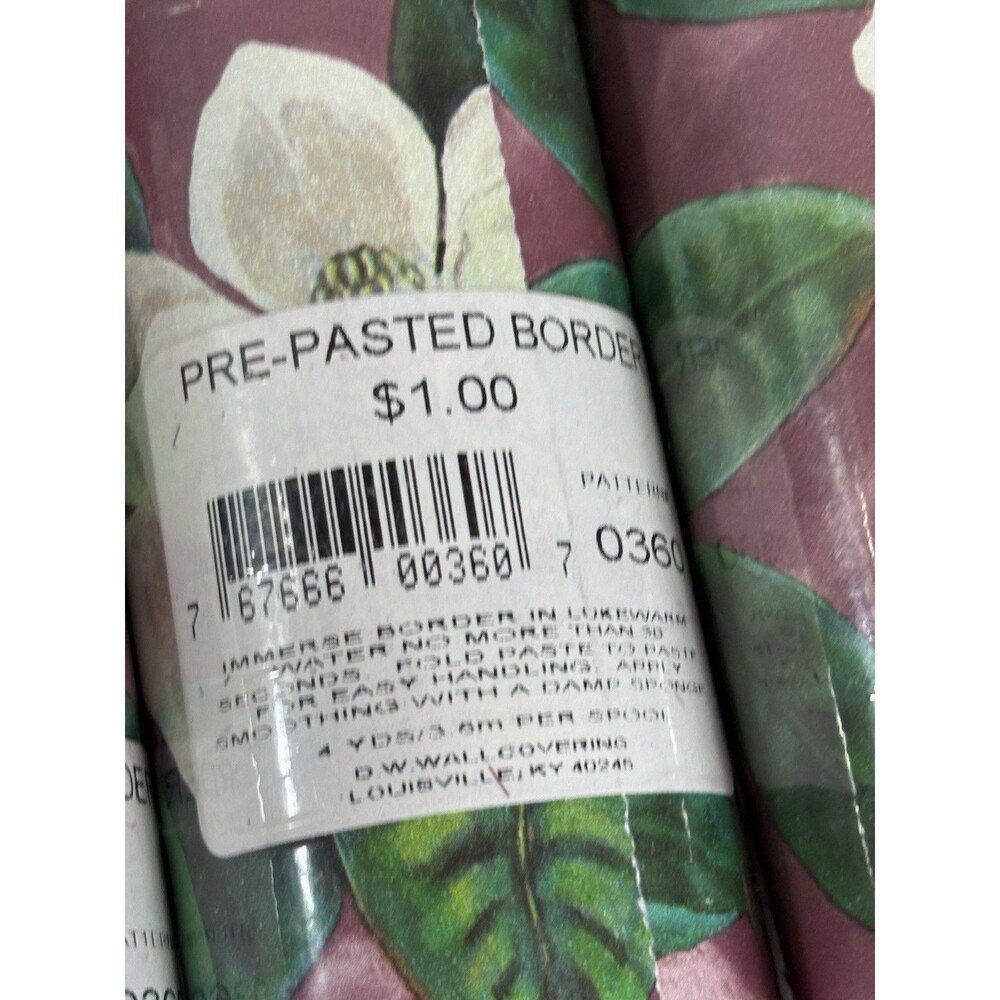 Vintage Magnolia Floral Pre-Pasted Wallpaper Border – Lot of 6 Sealed Rolls - Picture 3 of 3